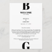 Modernes Schwarz-Weiß-Monogramm-Hochzeitspaar Programm (Vorderseite)