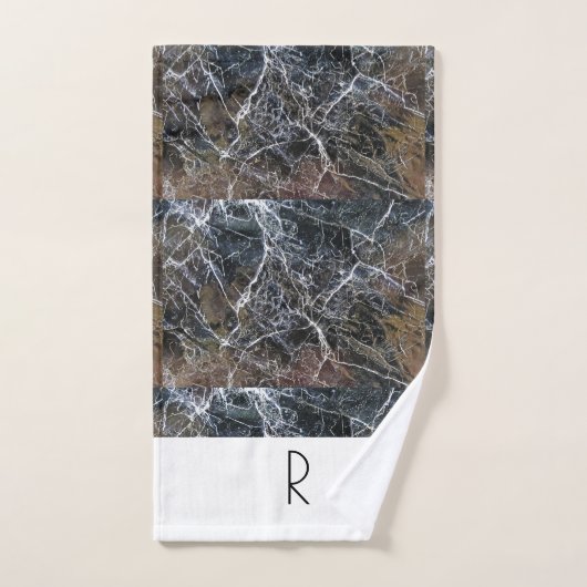 Modernes Schwarz-Weiß-Monogramm-Marmormuster Badhandtuch Set (Handtuch)