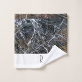 Modernes Schwarz-Weiß-Monogramm-Marmormuster Badhandtuch Set (Waschlappen)