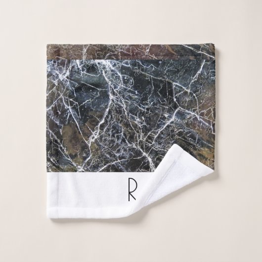 Modernes Schwarz-Weiß-Monogramm-Marmormuster Badhandtuch Set (Waschlappen)