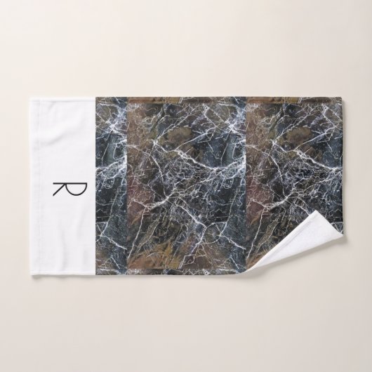 Modernes Schwarz-Weiß-Monogramm-Marmormuster Badhandtuch Set (Handtuch)