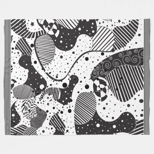 Modernes Schwarz-Weiß-Muster Fleecedecke (Vorderseite (Horizontal))