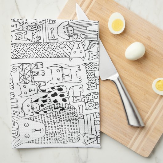 Modernes Schwarz-Weiß-Muster für Hunde und Welpen Geschirrtuch (Viertel Falte)