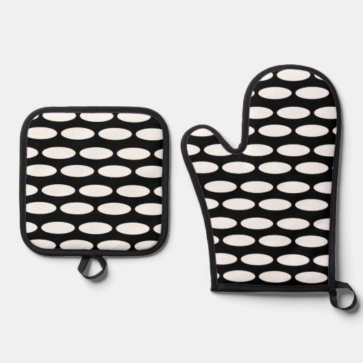 Modernes Schwarz-Weiß-Muster Oven Mitt & Pot Hol Ofenhandschuh & Topflappen-Set (Vorderseite)
