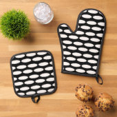 Modernes Schwarz-Weiß-Muster Oven Mitt & Pot Hol Ofenhandschuh & Topflappen-Set (Oben Unten)