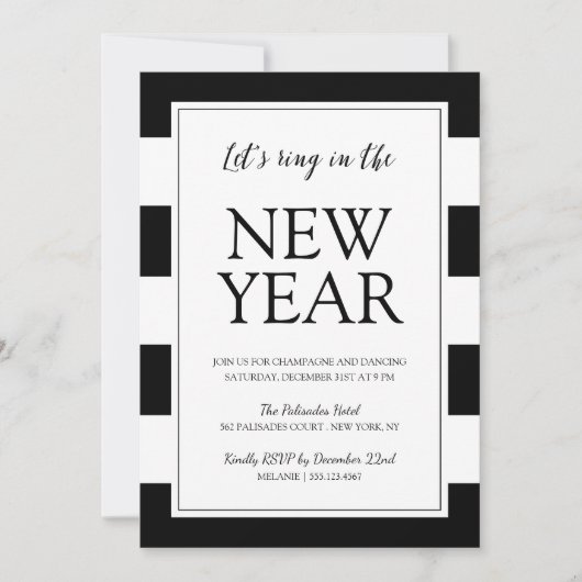 Modernes Schwarz-Weiß-Neujahrsfest-Party lädt ein Einladung (Vorderseite)