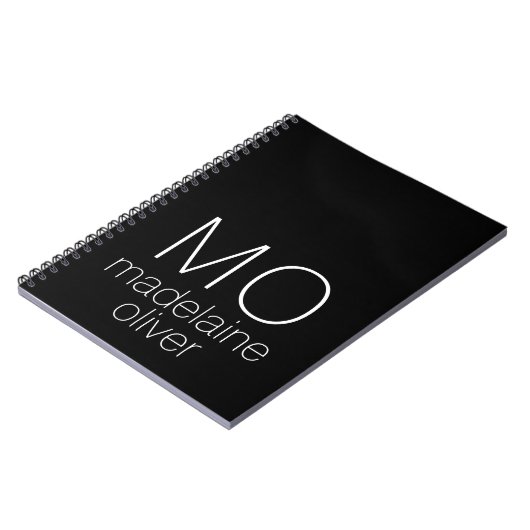 Modernes Schwarz-Weiß-Notebook mit Monogramm Notizblock (Linke Seite)