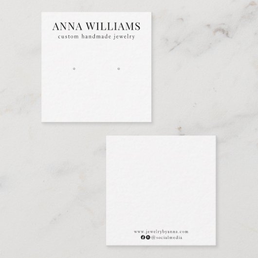 Modernes Schwarz-Weiß-Ohrring-Display Quadratische Visitenkarte (Vorne/Hinten)