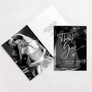 Modernes Schwarz-Weiß-Overlay   Hochzeit von Fotos Dankeskarte