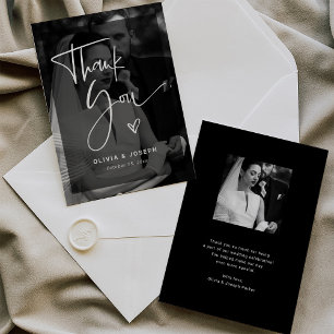 Modernes Schwarz-Weiß-Overlay   Hochzeit von Fotos Dankeskarte