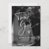 Modernes Schwarz-Weiß-Overlay | Hochzeit von Fotos Dankeskarte (Vorderseite)