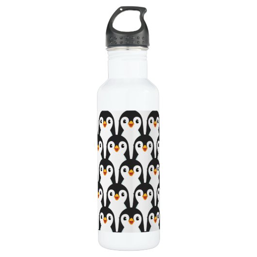 Modernes Schwarz-Weiß-Pinguin-Muster Edelstahlflasche (Vorderseite)