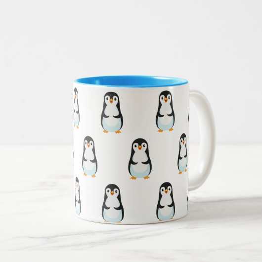 Modernes Schwarz-Weiß-Pinguin-Muster Zweifarbige Tasse (VorderseiteRechts)