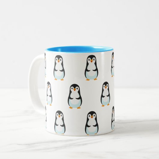 Modernes Schwarz-Weiß-Pinguin-Muster Zweifarbige Tasse (Vorderseite Links)