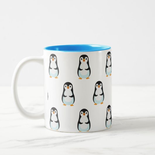 Modernes Schwarz-Weiß-Pinguin-Muster Zweifarbige Tasse (Links)