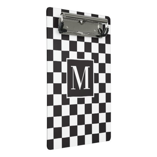 Modernes Schwarz-Weiß-Prüfmuster Mini Klemmbrett (Schrägansicht)