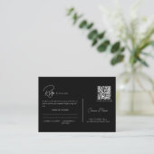 Modernes Schwarz-Weiß-QR-Code-Skript Hochzeit RSVP Begleitkarte (Stehend Vorderseite)