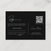 Modernes Schwarz-Weiß-QR-Code-Skript Hochzeit RSVP Begleitkarte (Vorderseite)