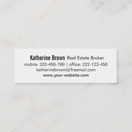 Modernes Schwarz-Weiß-Real-Anwesen Long Mini Visitenkarte (Rückseite)