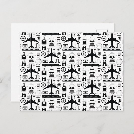 Modernes Schwarz-Weiß-Reiseobjektmuster Postkarte (Vorne/Hinten)