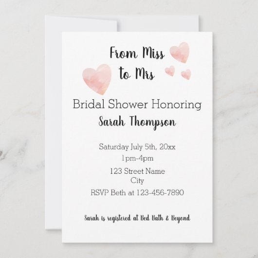 Modernes Schwarz-Weiß-Rosa-Herz-Brautparty Einladung (Vorderseite)