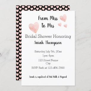 Modernes Schwarz-Weiß-Rosa-Herz-Brautparty Einladung