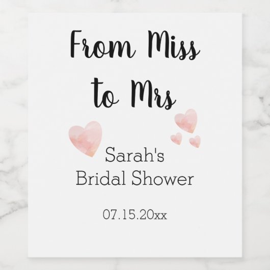 Modernes Schwarz-Weiß-Rosa-Herz-Brautparty Weinetikett (Einzelnes Label)