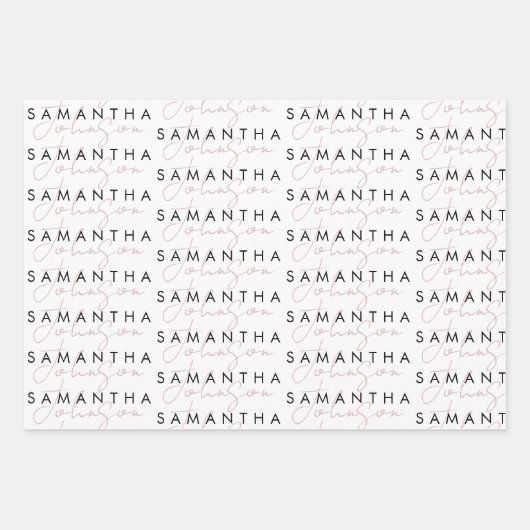 Modernes, Schwarz-weiß rosa Signature-Script Geschenkpapier Set (Vorderseite 3)