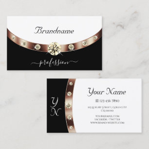 Modernes Schwarz-Weiß-Rose-Gold mit Monogramm Visitenkarte