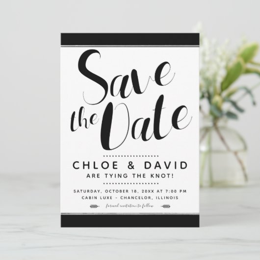 Modernes Schwarz-Weiß-Save the Date Einladung (Stehend Vorderseite)