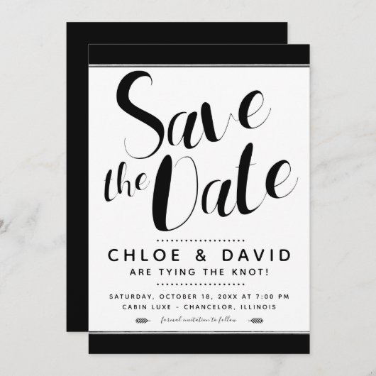 Modernes Schwarz-Weiß-Save the Date Einladung (Vorne/Hinten)