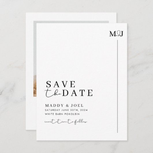 Modernes Schwarz-weiß Save the Date mit Foto MADDY (Vorne/Hinten)