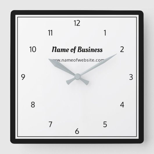 Modernes Schwarz-Weiß-Schlicht, einfach mit Zahlen Quadratische Wanduhr (Vorderseite)