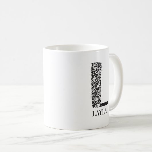 Modernes Schwarz-Weiß-Schwarz-Weiß-Anfangsbuchstab Kaffeetasse (VorderseiteRechts)