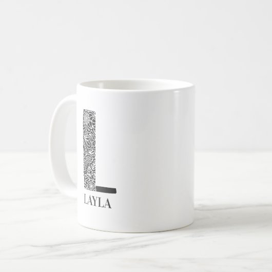 Modernes Schwarz-Weiß-Schwarz-Weiß-Anfangsbuchstab Kaffeetasse (Vorderseite Links)