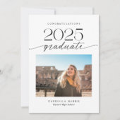 Modernes Schwarz-Weiß-Script-1-Foto-Abschluss Ankündigung (Vorderseite)