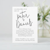 Modernes Schwarz-Weiß-Script-Foto-Beerdigungsprogr Einladung (Stehend Vorderseite)