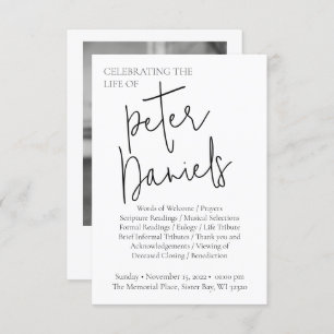 Modernes Schwarz-Weiß-Script-Foto-Beerdigungsprogr Einladung