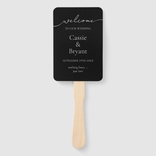 Modernes Schwarz-Weiß-Script-Hochzeitsprogramm Fächer (Vorderseite)