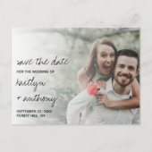 Modernes Schwarz/Weiß-Script Minimalistisches Foto Ankündigungspostkarte (Vorderseite)