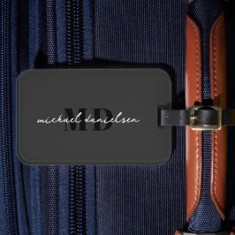 Modernes Schwarz-Weiß-Script Mit Monogramm Minimal Gepäckanhänger