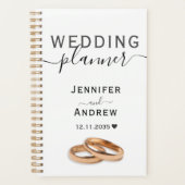 Modernes Schwarz-Weiß-Script mit Rings Wedding Planer (Vorderseite)