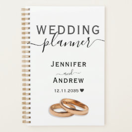 Modernes Schwarz-Weiß-Script mit Rings Wedding Planer