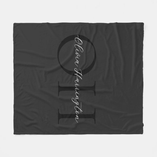 Modernes Schwarz-Weiß-Script-Monogramm Fleecedecke (Vorderseite (Horizontal))