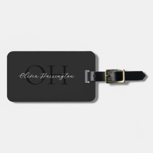 Modernes Schwarz-Weiß-Script-Monogramm Gepäckanhänger