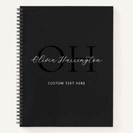 Modernes Schwarz-Weiß-Script-Monogramm Notizblock
