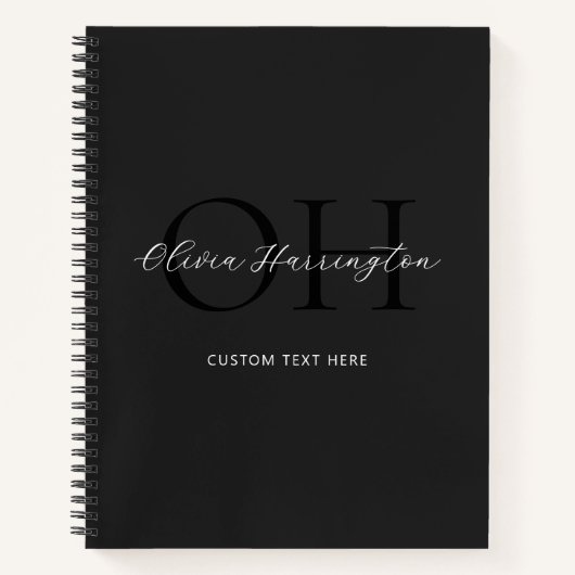 Modernes Schwarz-Weiß-Script-Monogramm Notizblock (Vorderseite)
