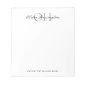 Modernes Schwarz-Weiß-Script-Monogramm Notizblock (Vorderseite)