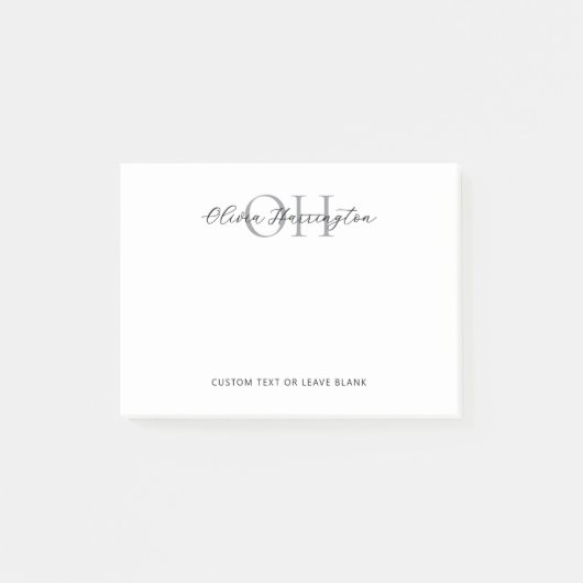 Modernes Schwarz-Weiß-Script-Monogramm Post-it Klebezettel (Vorderseite)