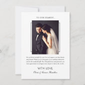 Modernes Schwarz-Weiß-Skript-Hochzeitskennzeichen- Dankeskarte (Rückseite)